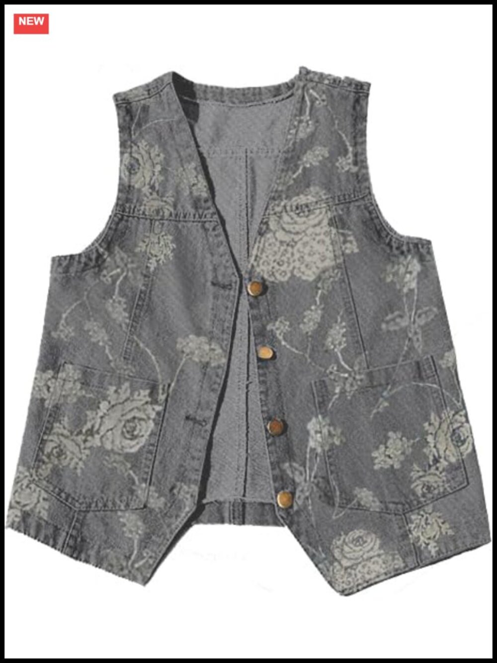 Womens Denim Vest V Neck Button Down Sleeveless Jean Jacket with Pockets